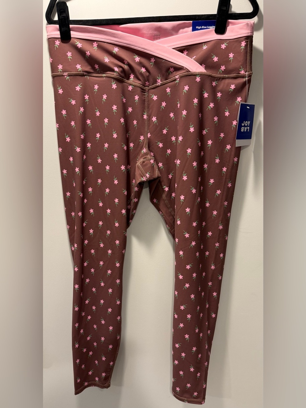JoyLab Brown Leggings with Pink Floral Print